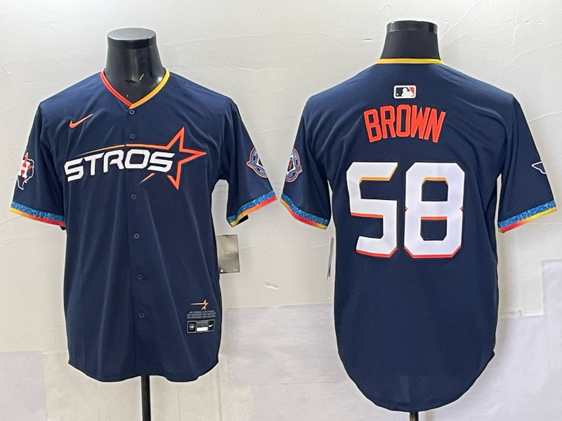 Men 2025 Houston Astros #58 Brown blue Nike MLB Jersey style 0014->houston astros->MLB Jersey